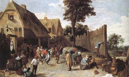 TENIERS, David the Younger Peasants dancing outside an Inn (mk25) Norge oil painting art